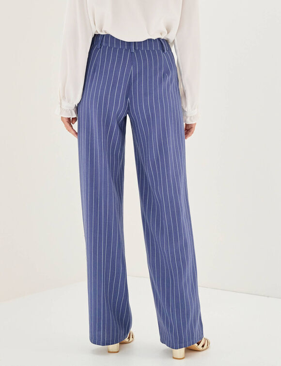 Pantalon large fluide ray&eacute;, viscose-lin (bleu)