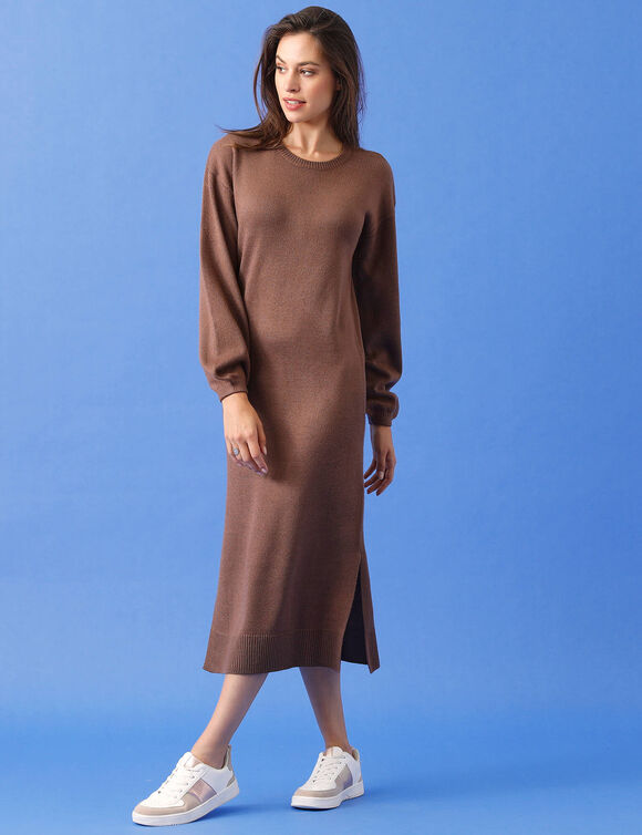 Robe longue en tricot manches blousantes (taupe)