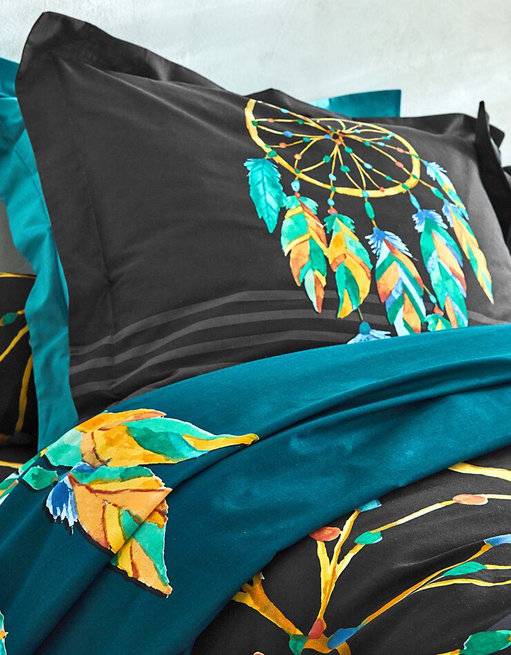 Linge de lit Plumes en coton imprimé attrape-rêves (noir)