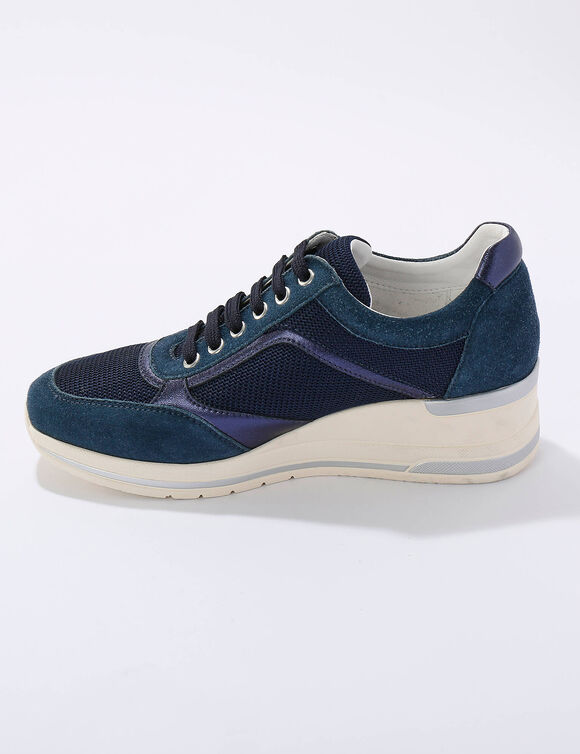 Baskets compensées en cuir certifié LWG (bleu)