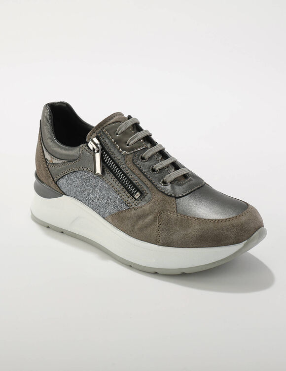 Leren sneakers met doorloopzool (grijs)
