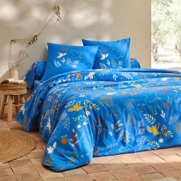 Linge de lit Madère imprimé provençal - en coton  (bleu)