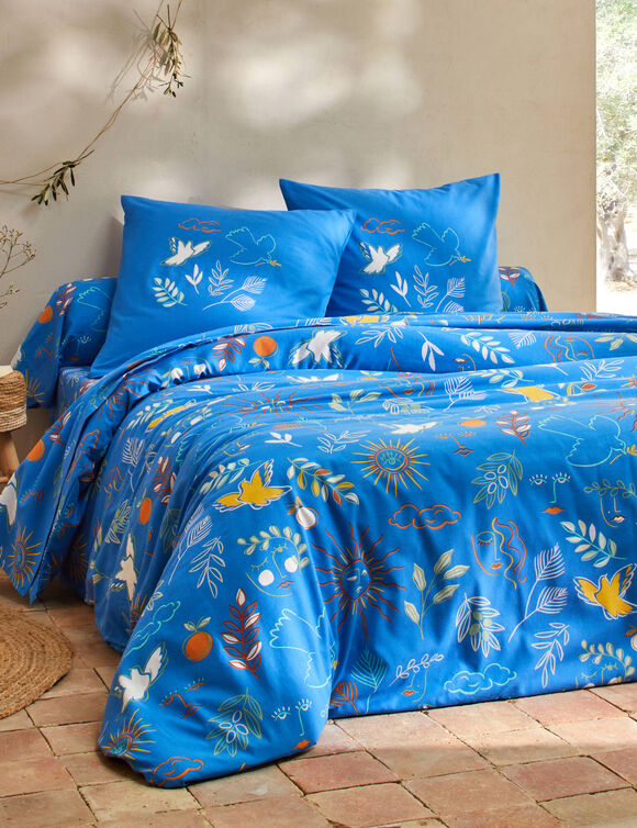 Bedlinnen Madère met Provençaalse print - in katoen (blauw)