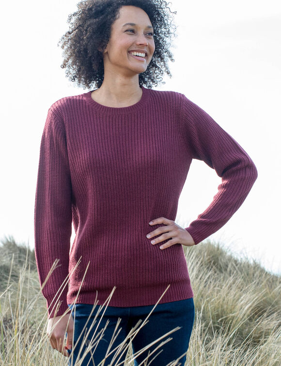 Pull col rond maille anglaise (bordeaux)