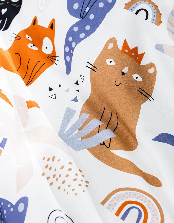 Bedlinnen voor kids, Minou, met katprint, 1 persoon - katoen (wit)