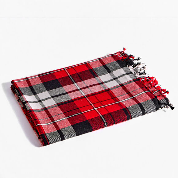 Plaid écossais en flanelle coton. (rouge / gris)