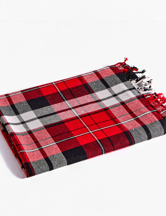 Plaid écossais en flanelle coton. (rouge / gris)