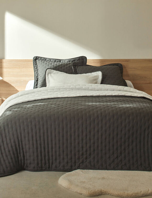 Couvre-lit réversible microfibre matelassée/sherpa (anthracite)