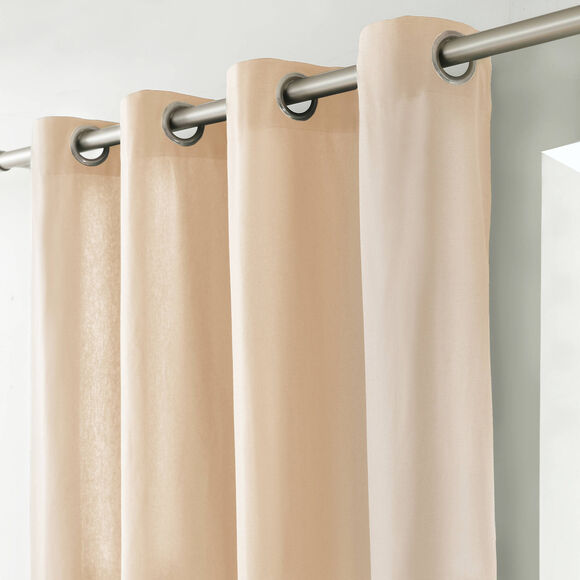 Gordijn in effen zeildoekstof met oogringetjes (ecru)