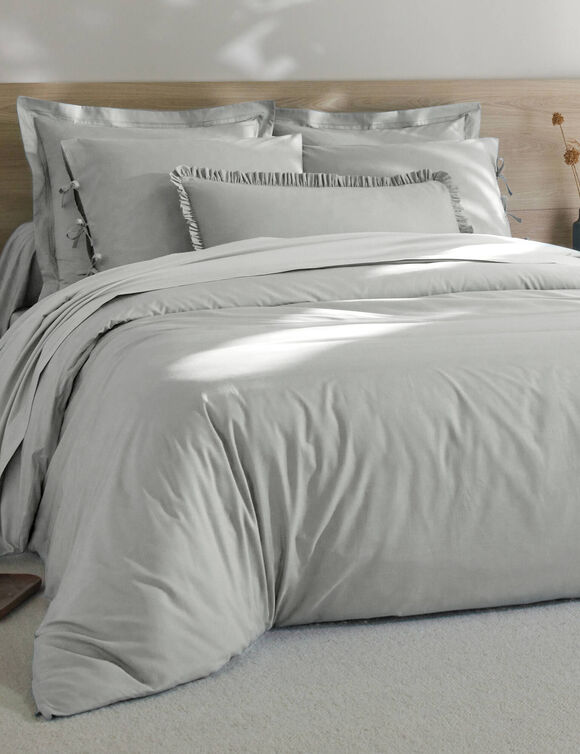 Linge de lit uni - percale de coton 72 fils/cm&sup2; (gris perle)
