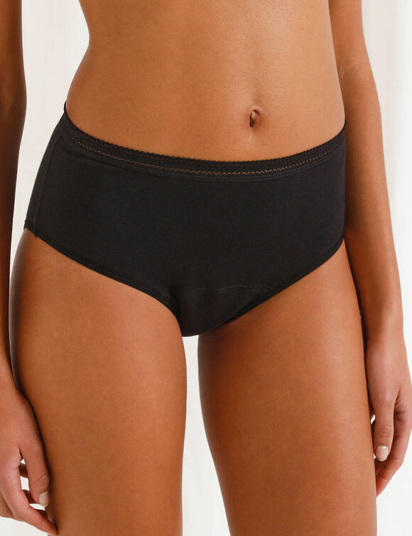 Culotte taille haute menstruelle en coton biologique (**) lavable - flux abondant (noir)