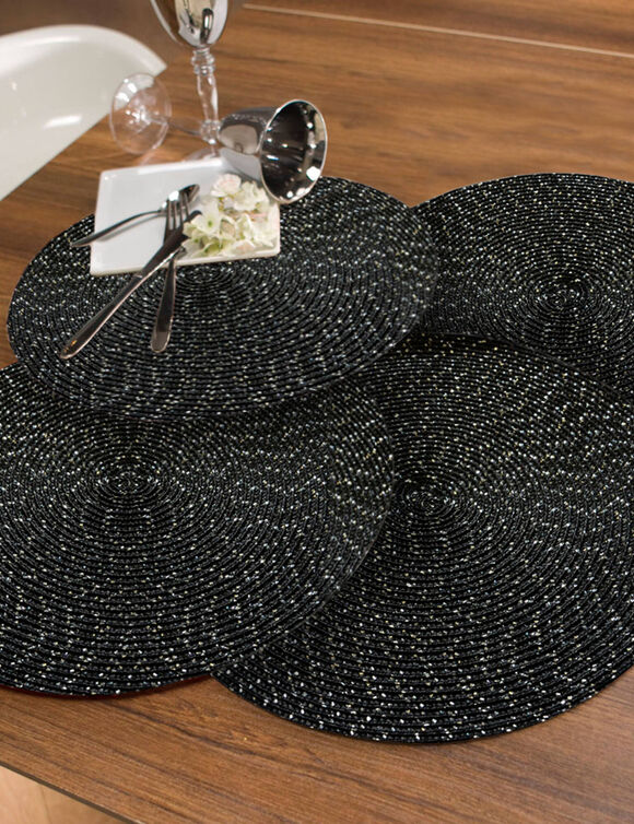 Ronde placemat met metallic design - Set van 4 (zwart)