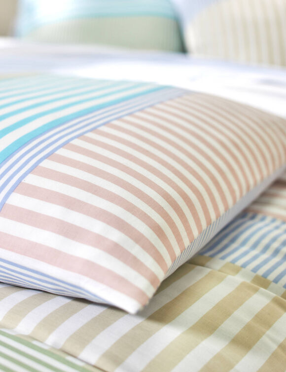 Linge de lit Ada en coton imprimé rayures   (vert amande / blanc)
