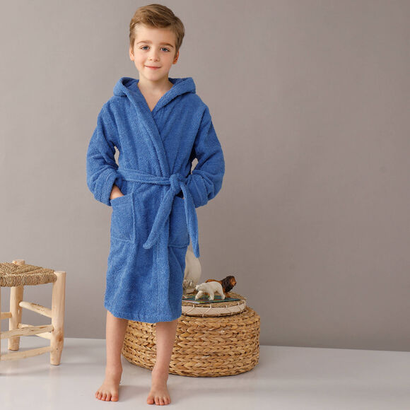 Peignoir enfant éponge bouclette à capuche (bleu dur)