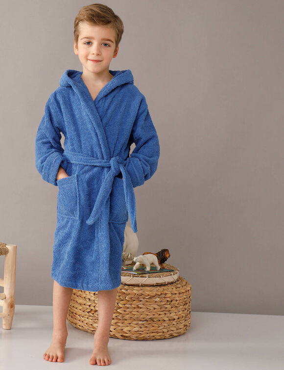 Peignoir enfant éponge bouclette à capuche (bleu dur)