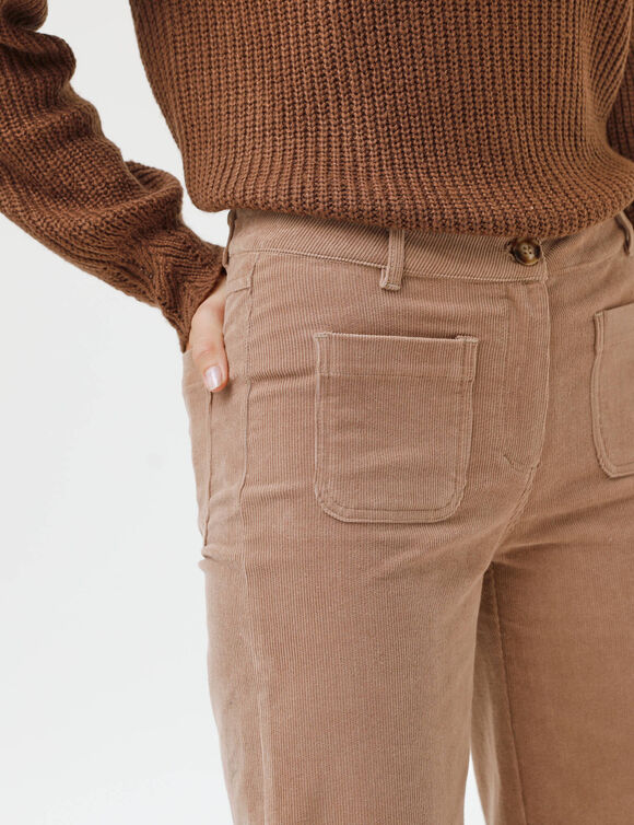 Pantalon velours coupe large taille haute, stature moyenne (beige)