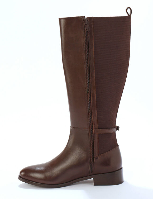 Bottes cavali&egrave;res en cuir, sp&eacute;cial larges mollets (chocolat)