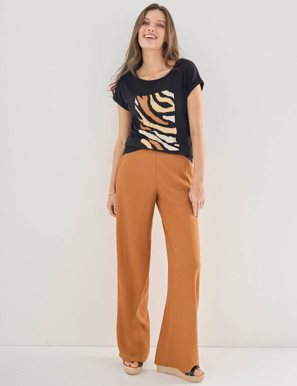 T-shirt manches courtes, imprim&eacute; (noir / caramel)