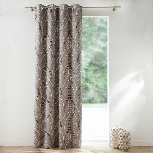 Verduisterend gordijn met golvende motieven (taupe)