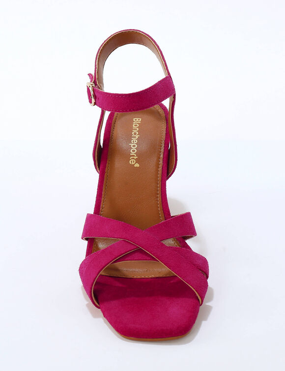 Sandales cro&ucirc;te de cuir &agrave; talon (fuchsia)