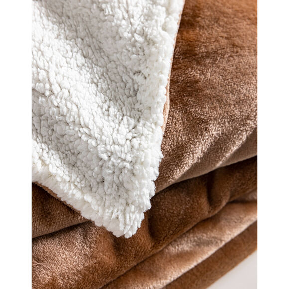 Tweekleurig deken in fleece en sherpa (hazelnootbruin)