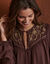 Geborduurde blouse, ronde kraag met split, cr&ecirc;pe (chocolade / beige)
