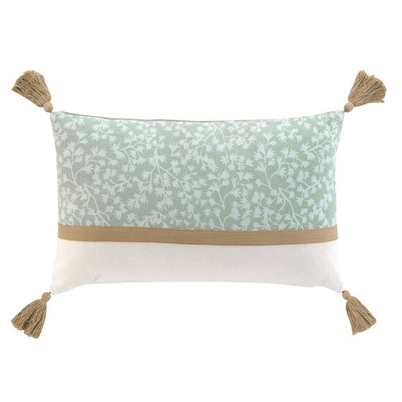 Coussin rectangulaire imprimé fleuri (vert)