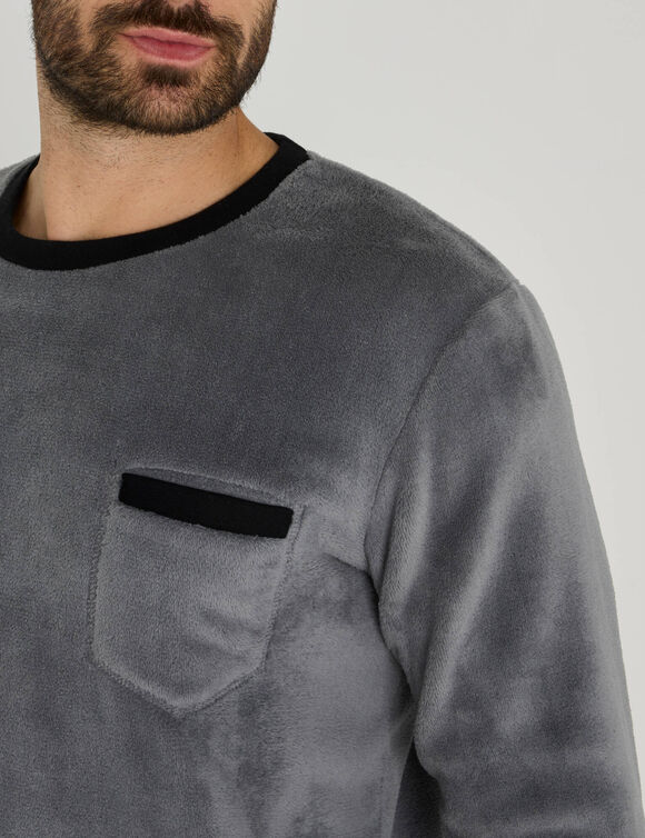 Tweekleurige pyjamabroek met fleece broek en lange mouwen (grijs)