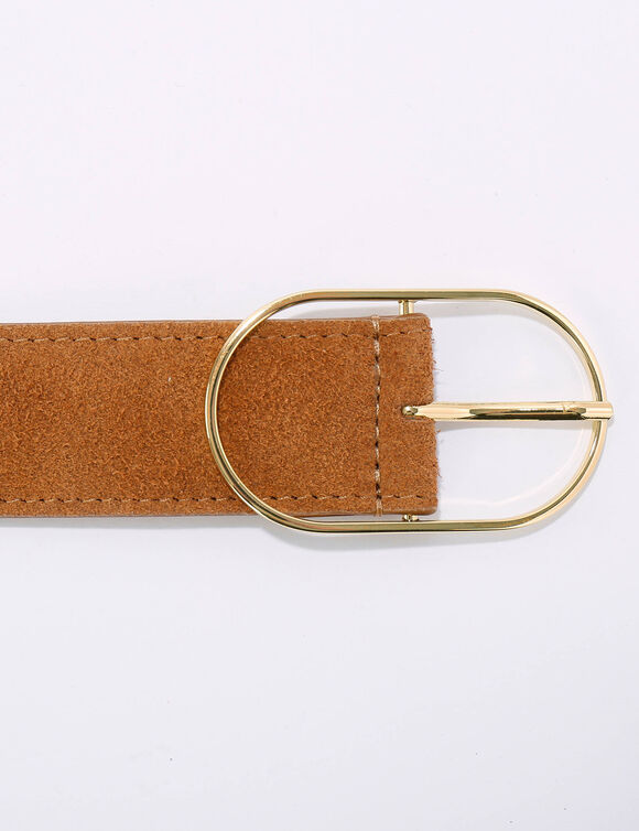 Riem met goudkleurige gesp, suèdesplitleer (karamel)