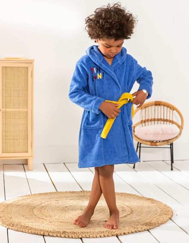Badjas voor kinderen Pin-pon met kap, katoenen badstof - 380g/m2 (felblauw)