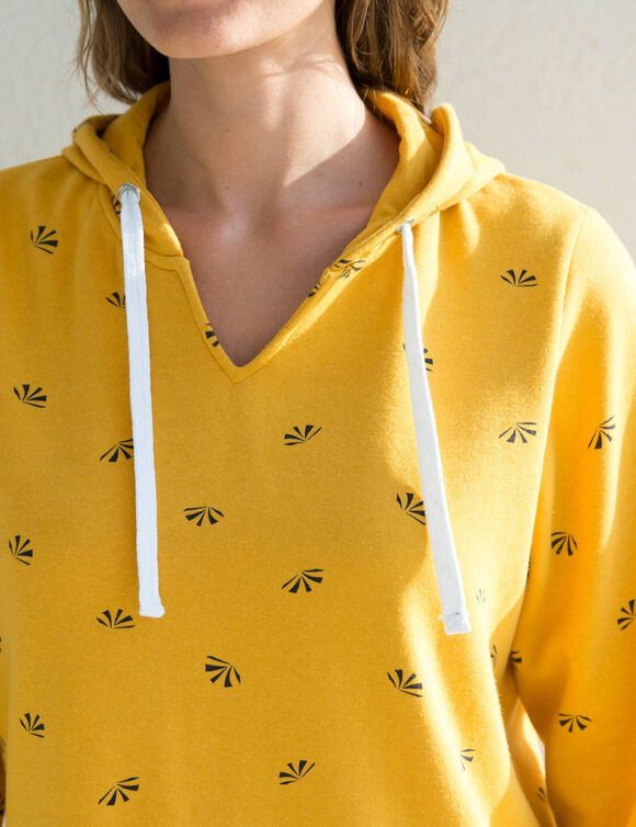 Sweat imprimé avec capuche en molleton (curry)