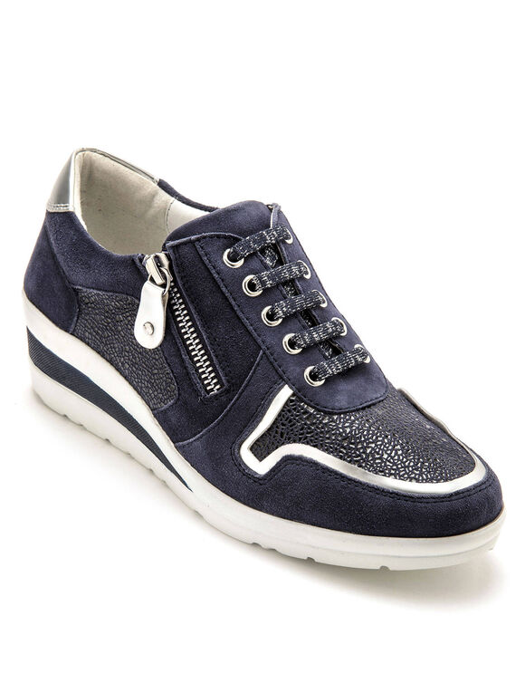 Derbies &agrave; lacets largeur confort, petit compens&eacute; (marine)