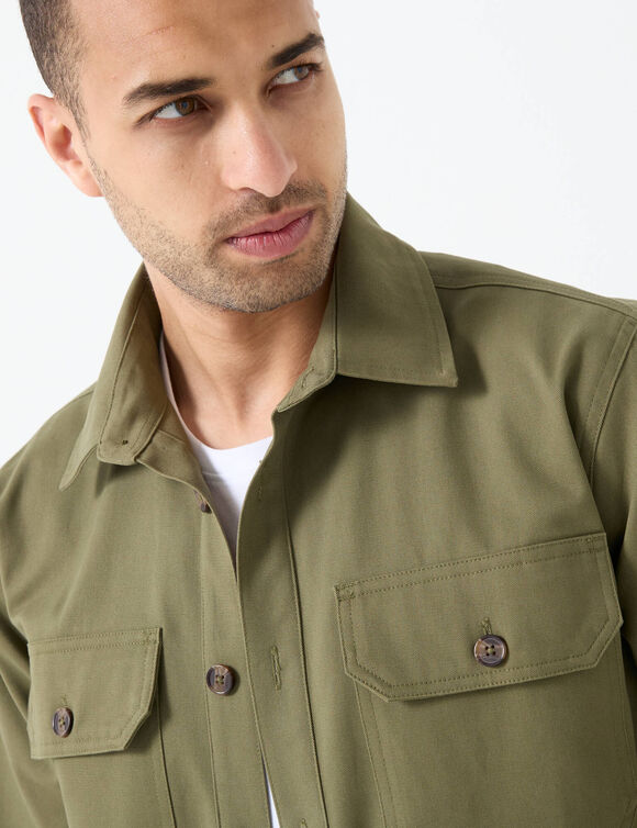 Surchemise boutonnée twill toucher peau de pêche (kaki)