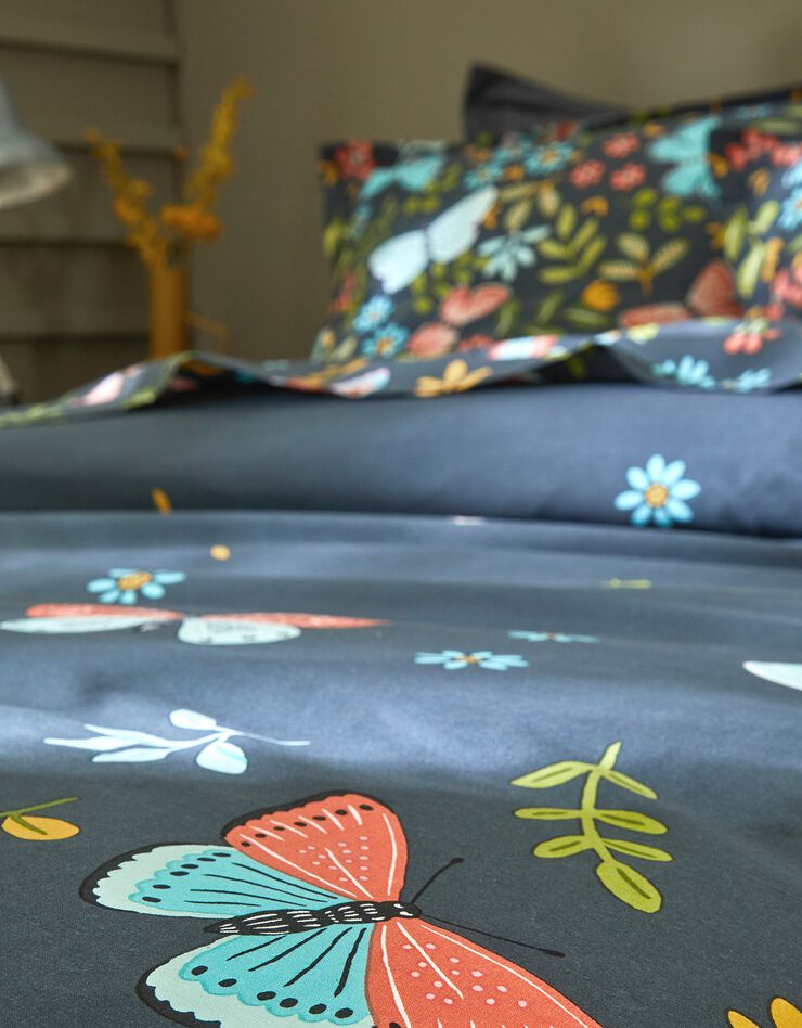 Bedlinnen Envolée in katoen met vlindermotieven (marineblauw)