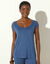 Effen tricot t-shirt met vetersluiting op de schouders (indigo)