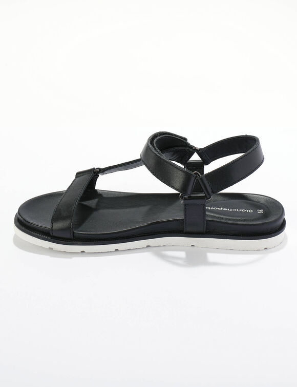 Sandales scratchées largeur confort en cuir style rando certifié LWG (noir)