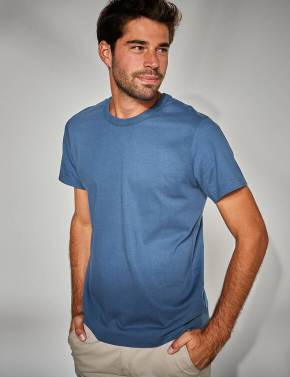 T-shirt uni col rond manches courtes - coton biologique (bleu jean)