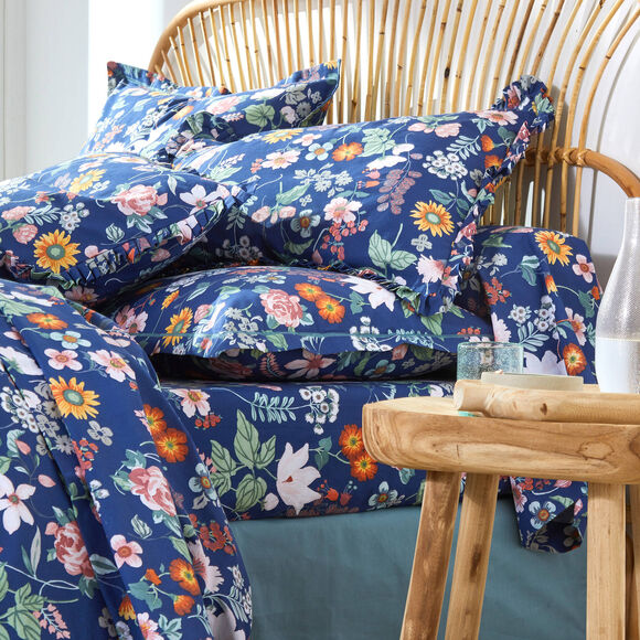 Linge de lit Kelly en coton imprimé floral (marine)