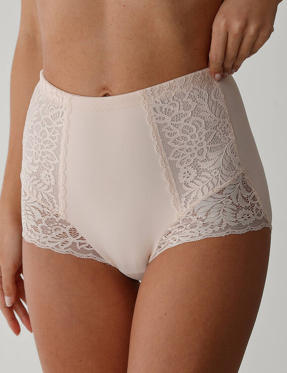 Afslankende gaineslip met kanten buikpand - steungevend (nude)