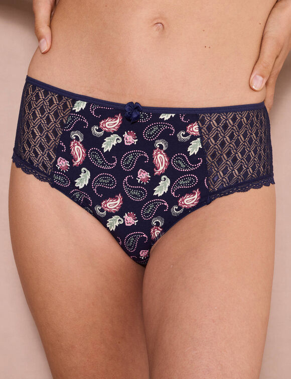 Maxislip in katoen en kant met kasjmierprint Coria - set van 2 (blauw)