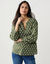 Minimalistisch bedrukte katoenen blouse met gespleten kraag (mosgroen / ecru)