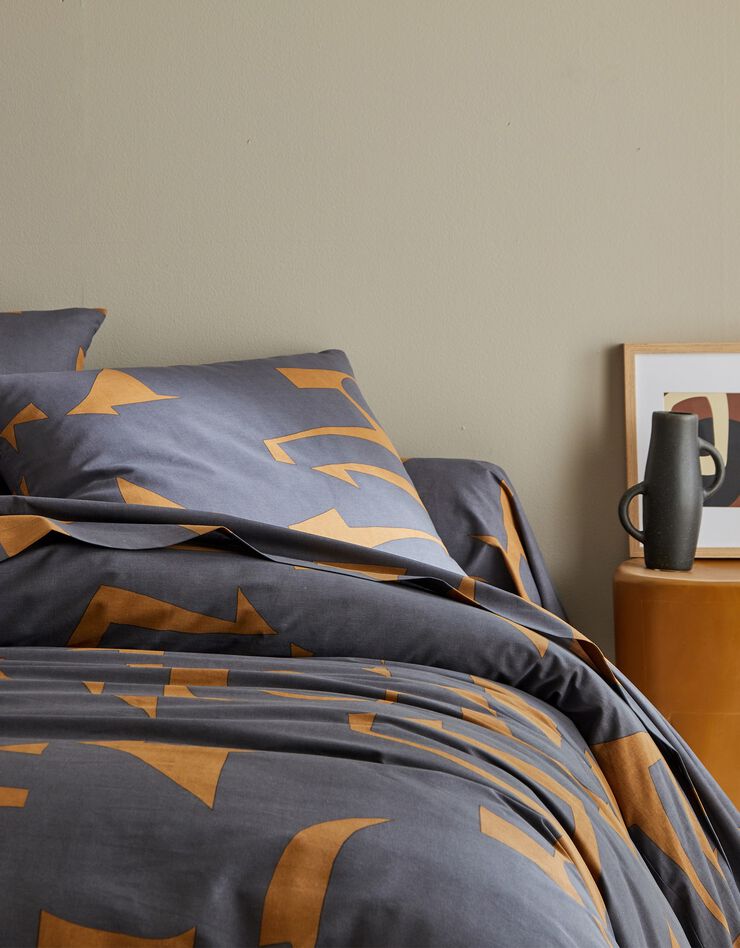 Bedlinnen Puzzle in katoen met geometrische print (karamel)