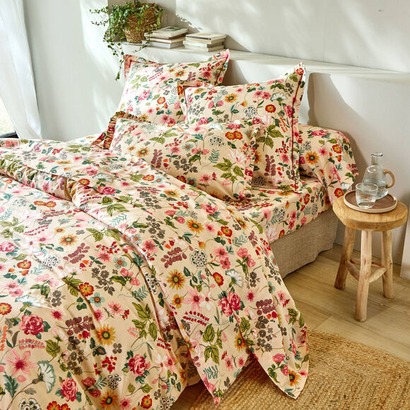 Linge de lit Kelly en coton imprimé floral (beige)