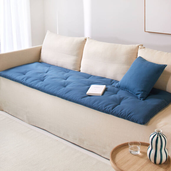 Long coussin uni d'assise de canap&eacute; (bleu)