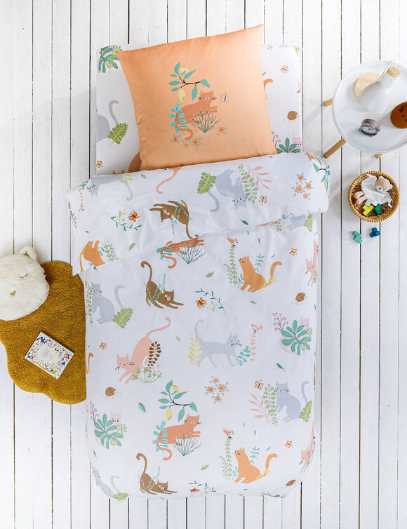 Bedlinnen Chafou met kattenprint - katoen  (wit)