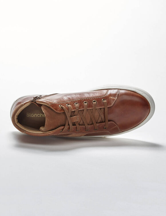 Leren sneakers met hoge schacht, met veters en rits (bruin)
