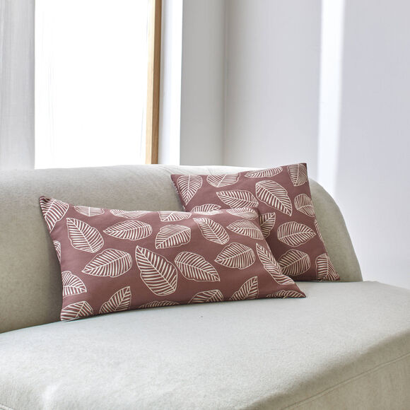 Housse de coussin imprimé petites feuilles - lot de 2 (lie de vin)