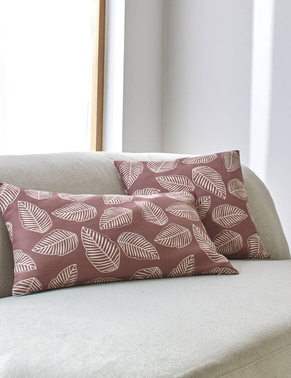 Housse de coussin imprimé petites feuilles - lot de 2 (lie de vin)