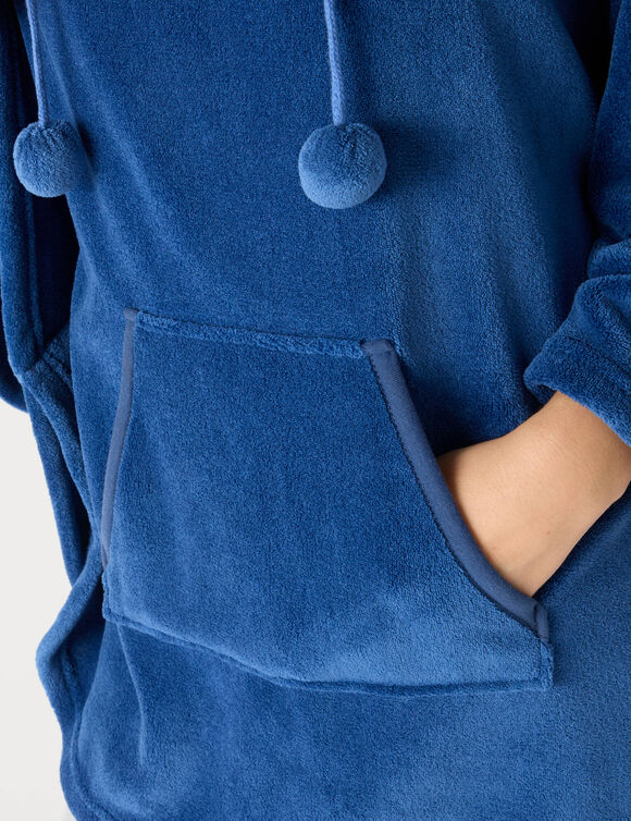 Poncho &agrave; capuche, maille polaire toucher peluche (bleu)