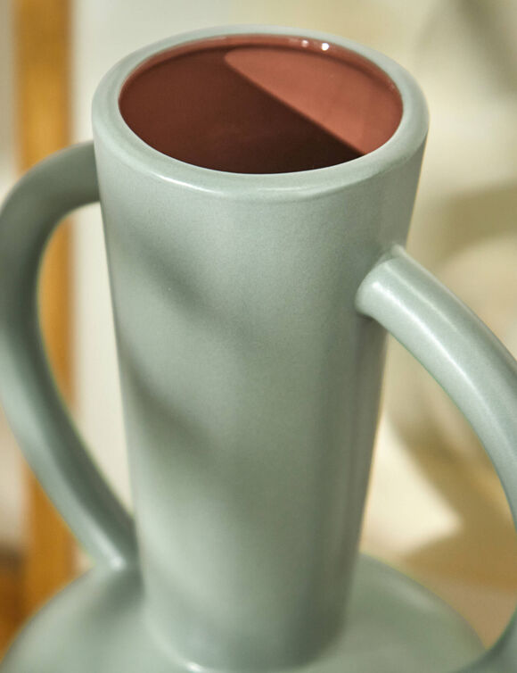 Vase rond c&eacute;ramique, double anses - hauteur 29,5 cm (vert)
